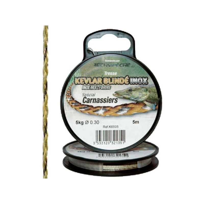 TRESSE A BAS DE LIGNE TECHNIPÊCHE KEVLAR BLINDE INOX 1 TRESSE A BAS DE LIGNE TECHNIPÊCHE KEVLAR BLINDE INOX